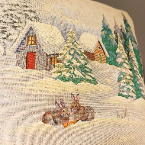 Poszewka gobelinowa zimowa prztykana srebrną nitką 45x45