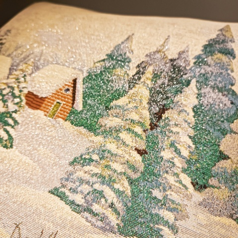 Poszewka gobelinowa zimowa prztykana srebrną nitką 45x45