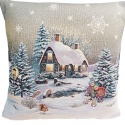 Poszewka gobelinowa domek przetykana srebrną nitką 45x45