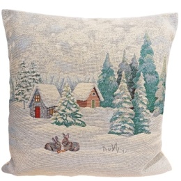 Poszewka gobelinowa zimowa prztykana srebrną nitką 45x45